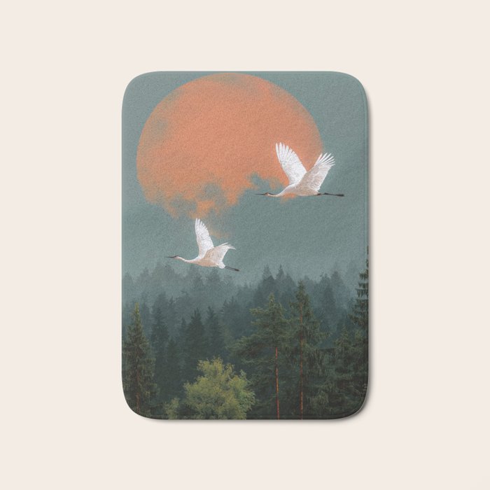 Japanese Painting Heron Poster Sage Green Wabi Sabi Wall Art Japanese Art Japandi Wall Art Bath Mat Gallery Image 1