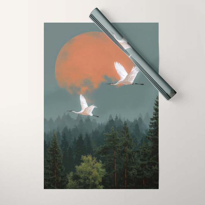 Japanese Painting Heron Poster Sage Green Wabi Sabi Wall Art Japanese Art Japandi Wall Art Wrapping Paper Gallery Image 1