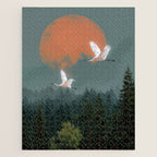 Japanese Painting Heron Poster Sage Green Wabi Sabi Wall Art Japanese Art Japandi Wall Art Jigsaw Puzzle Gallery Image 1