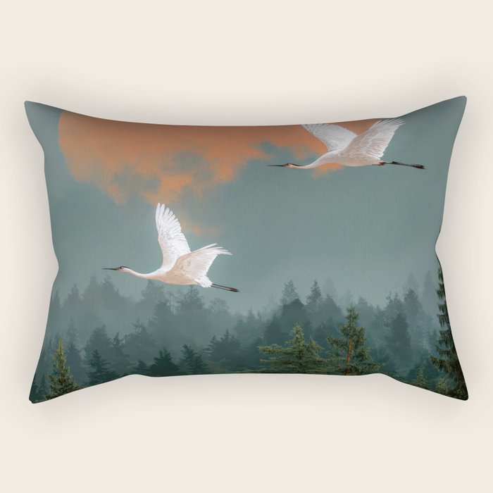 Japanese Painting Heron Poster Sage Green Wabi Sabi Wall Art Japanese Art Japandi Wall Art Rectangular Pillow Gallery Image 1
