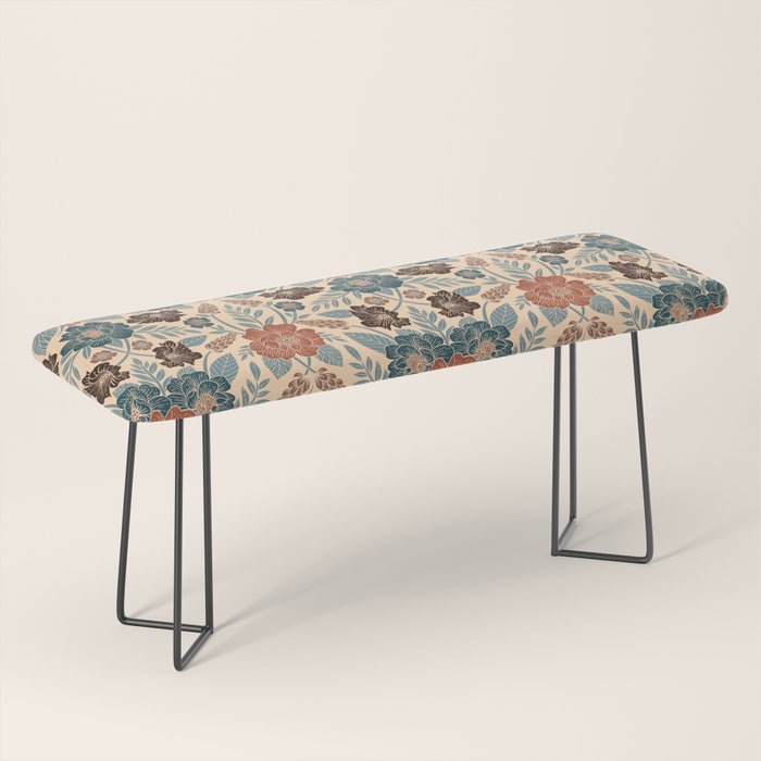 Fall Floral Pattern in Blue, Brown & Rust Bench Gallery Image 1