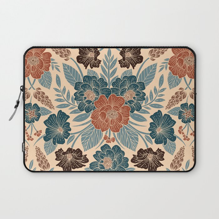 Fall Floral Pattern in Blue, Brown & Rust Laptop Sleeve Gallery Image 1