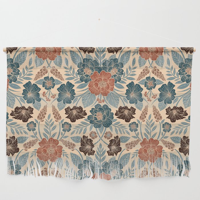 Fall Floral Pattern in Blue, Brown & Rust Wall Hanging Gallery Image 1