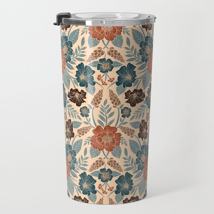 Fall Floral Pattern in Blue, Brown & Rust Travel Mug Gallery Image 3