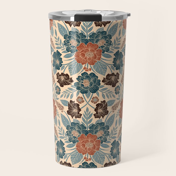Fall Floral Pattern in Blue, Brown & Rust Travel Mug Gallery Image 1