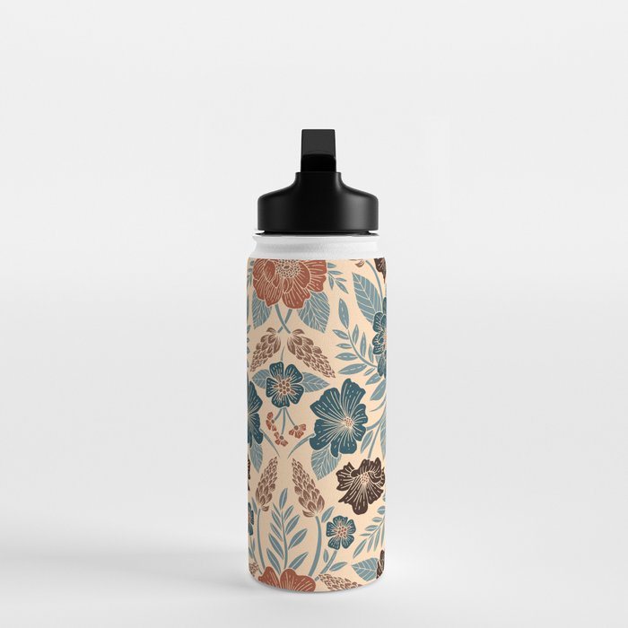 Fall Floral Pattern in Blue, Brown & Rust Water Bottle Gallery Image 3