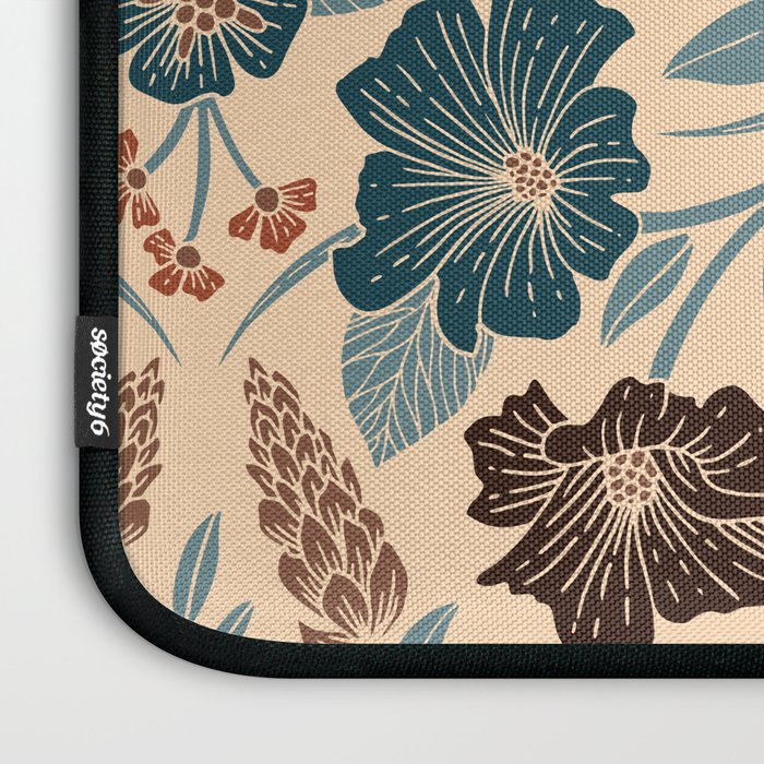 Fall Floral Pattern in Blue, Brown & Rust Laptop Sleeve Gallery Image 3