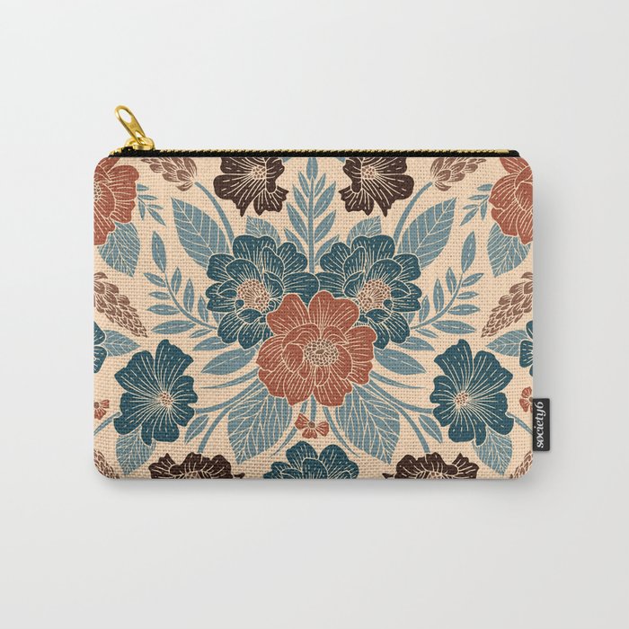 Fall Floral Pattern in Blue, Brown & Rust Carry All Pouch Gallery Image 1