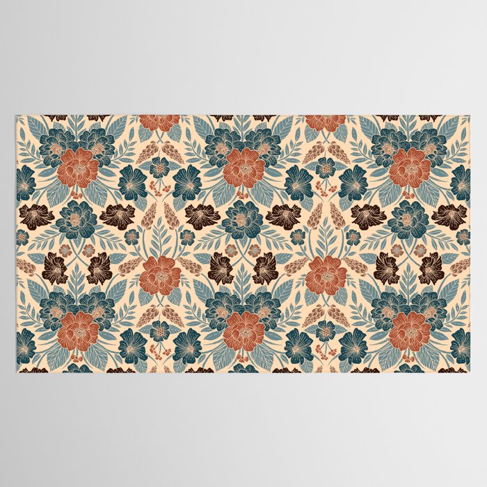 Fall Floral Pattern in Blue, Brown & Rust Tablecloth Gallery Image 2