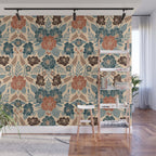 Fall Floral Pattern in Blue, Brown & Rust Wall Mural Gallery Image 1