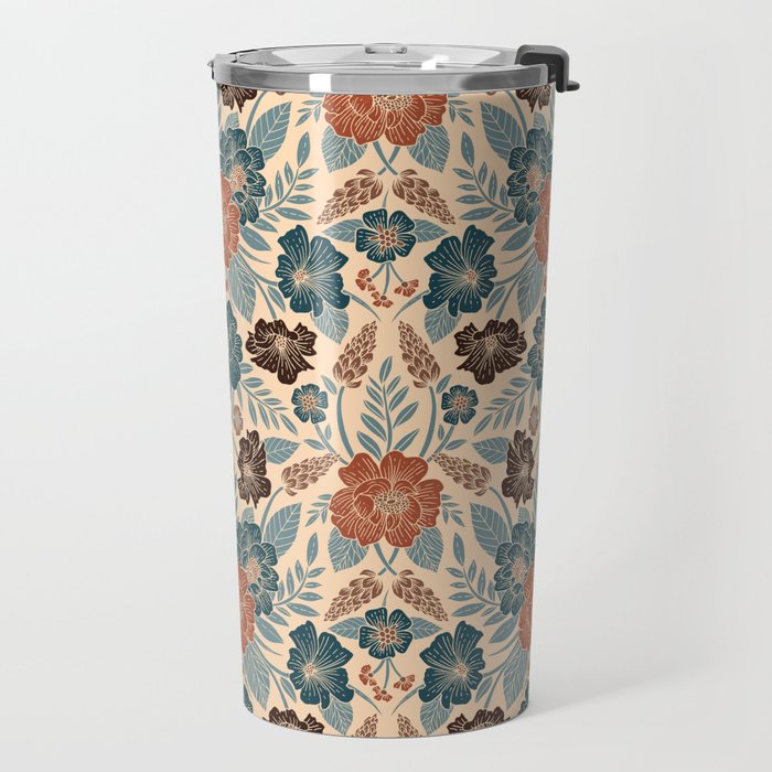 Fall Floral Pattern in Blue, Brown & Rust Travel Mug Gallery Image 2
