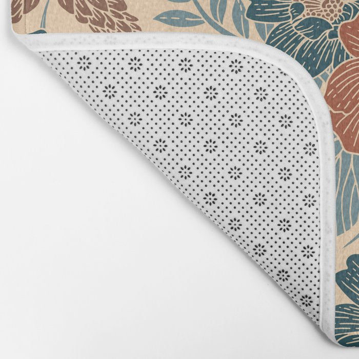 Fall Floral Pattern in Blue, Brown & Rust Bath Mat Gallery Image 2