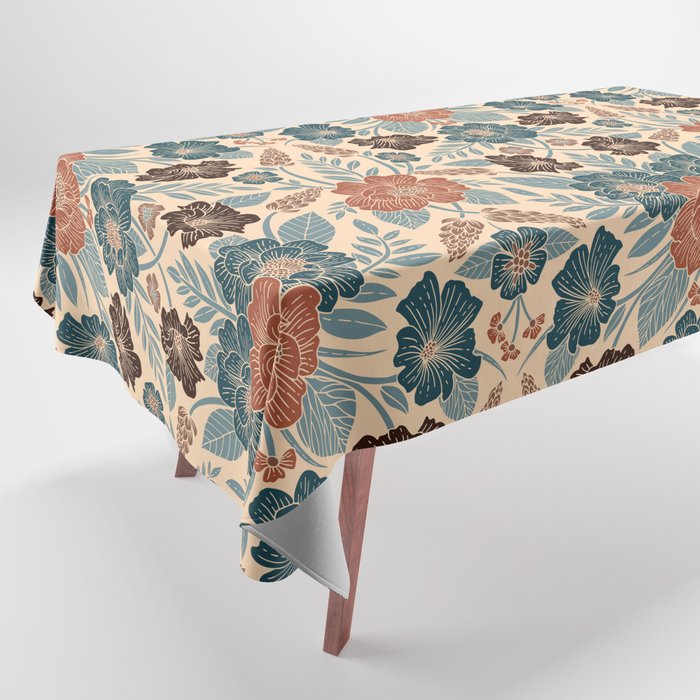 Fall Floral Pattern in Blue, Brown & Rust Tablecloth Gallery Image 1