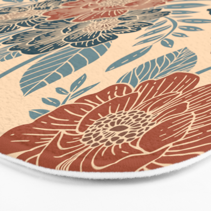 Fall Floral Pattern in Blue, Brown & Rust Bath Mat Gallery Image 3