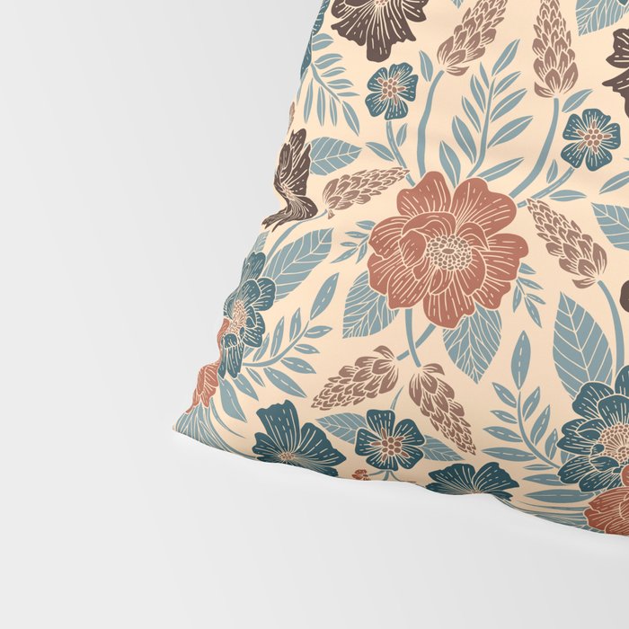 Fall Floral Pattern in Blue, Brown & Rust Pillow Sham Gallery Image 4