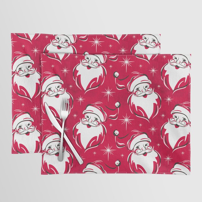 'Tis The Season Retro Santa Red White Pattern Placemat Gallery Image 1