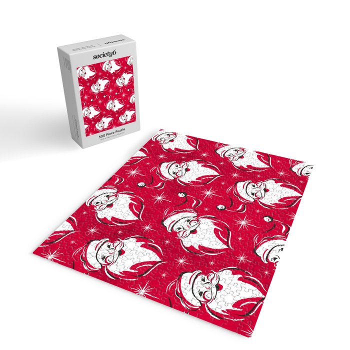 'Tis The Season Retro Santa Red White Pattern Jigsaw Puzzle Gallery Image 2