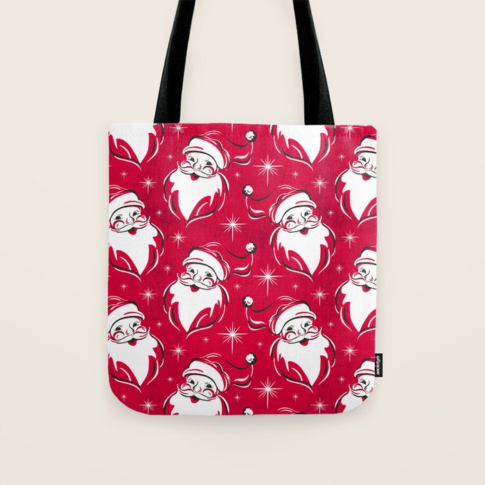 'Tis The Season Retro Santa Red White Pattern Tote Bag Gallery Image 1