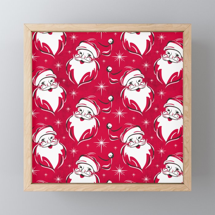 'Tis The Season Retro Santa Red White Pattern Mini Art Print Gallery Image 1