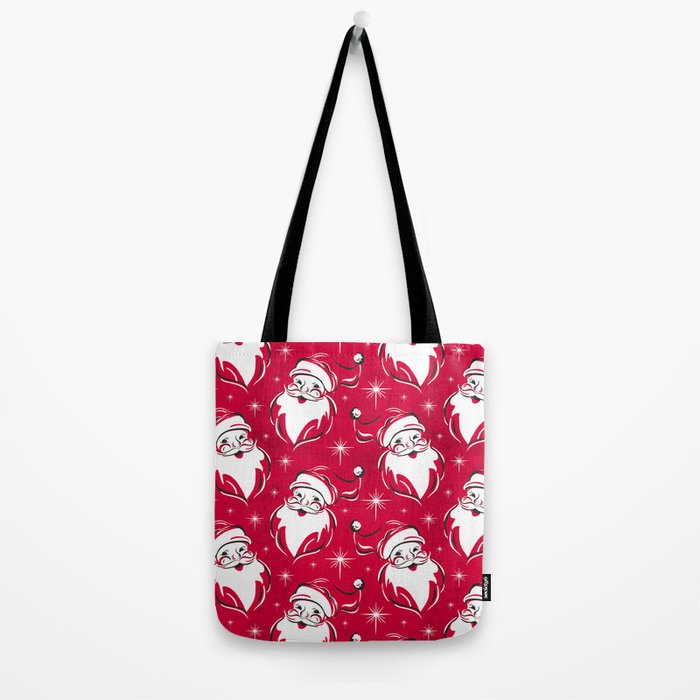 'Tis The Season Retro Santa Red White Pattern Tote Bag Gallery Image 2