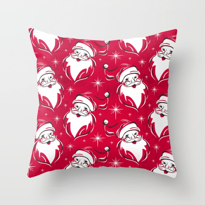 'Tis The Season Retro Santa Red White Pattern Throw Pillow Gallery Image 6