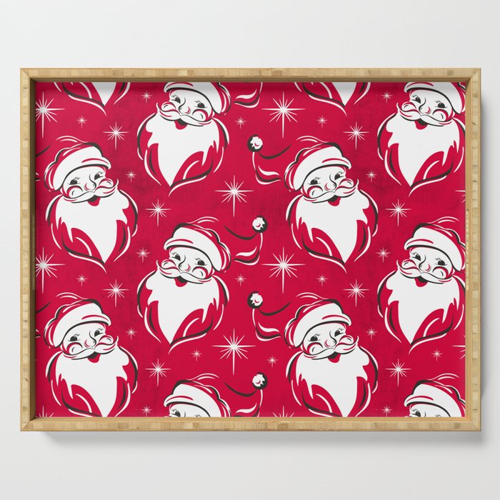 'Tis The Season Retro Santa Red White Pattern Serving Tray Gallery Image 1