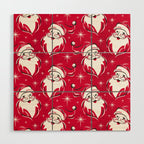 'Tis The Season Retro Santa Red White Pattern Wood Wall Art Gallery Image 1