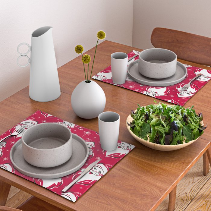 'Tis The Season Retro Santa Red White Pattern Placemat Gallery Image 2