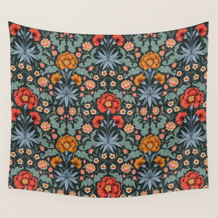 Victorian Carnation in Moody Red and Blue Wall Tapestry Gallery Image 4
