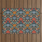 Victorian Carnation in Moody Red and Blue Outdoor Rug Gallery Image 1
