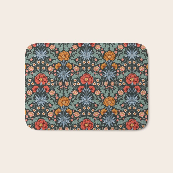 Victorian Carnation in Moody Red and Blue Bath Mat Gallery Image 1