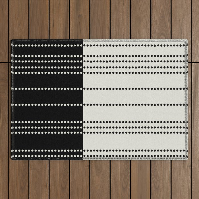 Ethnic Spotted Stripes, Ivory and Black Outdoor Rug Gallery Image 1