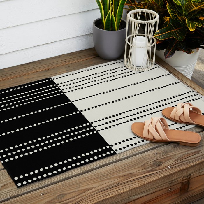 Ethnic Spotted Stripes, Ivory and Black Outdoor Rug Gallery Image 2