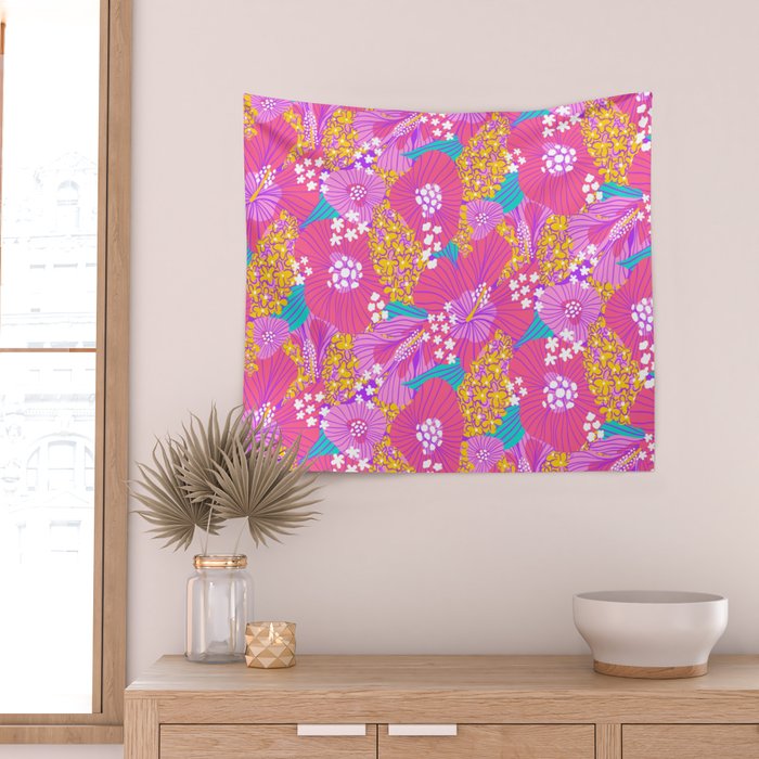 Bold Hibiscus Floral Hot Pink Summer Wall Tapestry Gallery Image 2