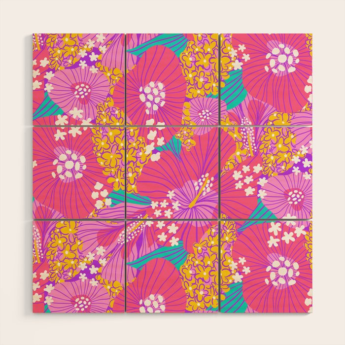 Bold Hibiscus Floral Hot Pink Summer Wood Wall Art Gallery Image 1