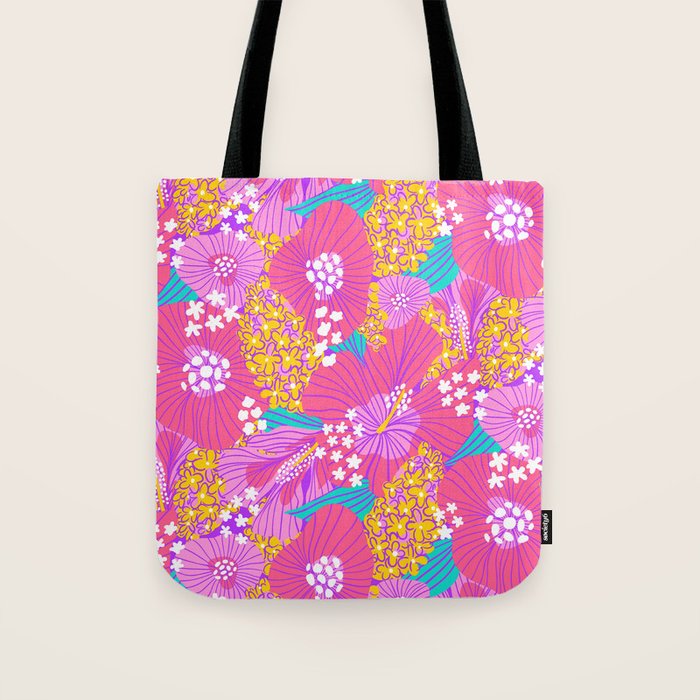 Bold Hibiscus Floral Hot Pink Summer Tote Bag Gallery Image 1