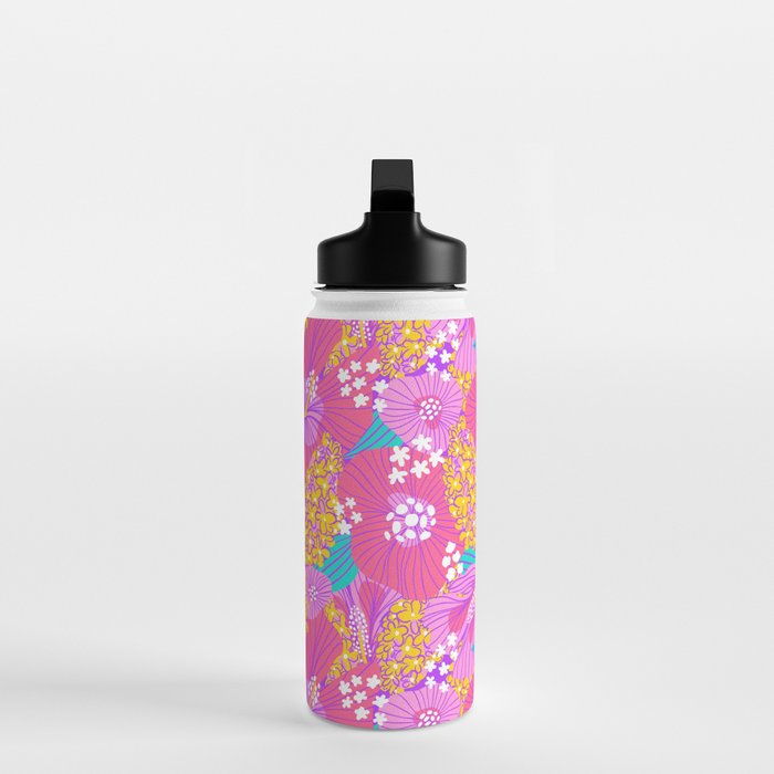 Bold Hibiscus Floral Hot Pink Summer Water Bottle Gallery Image 3