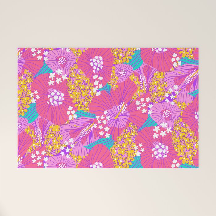 Bold Hibiscus Floral Hot Pink Summer Welcome Mat Gallery Image 1