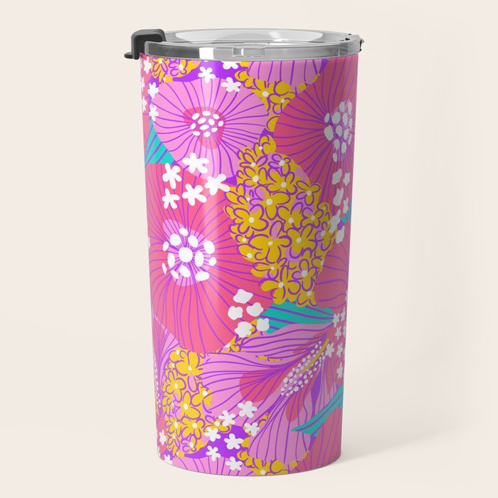 Bold Hibiscus Floral Hot Pink Summer Travel Mug Gallery Image 3