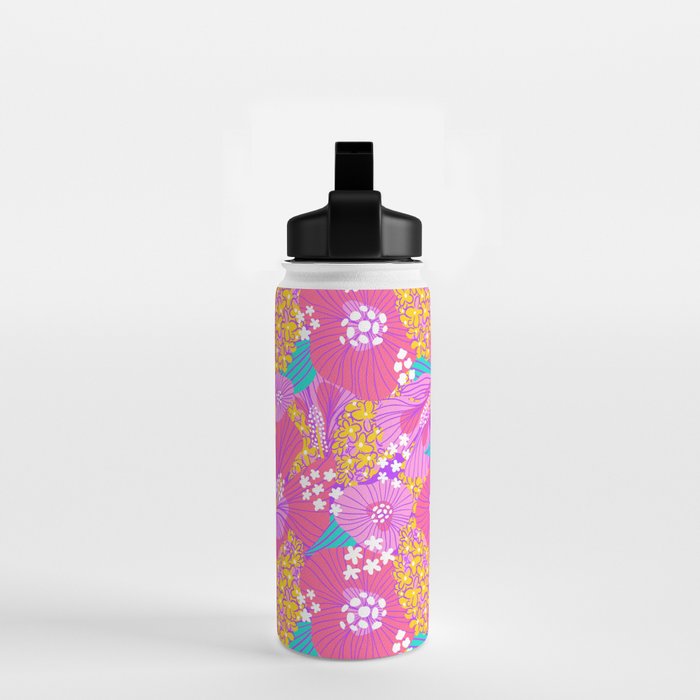 Bold Hibiscus Floral Hot Pink Summer Water Bottle Gallery Image 2