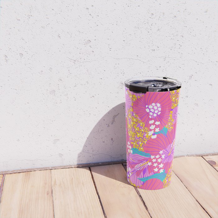 Bold Hibiscus Floral Hot Pink Summer Travel Mug Gallery Image 4