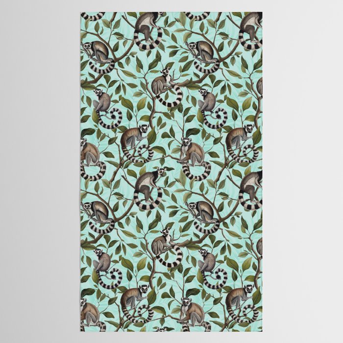 Lush Tropical Lemur Monkey Paradise Turquoise Tablecloth Gallery Image 2