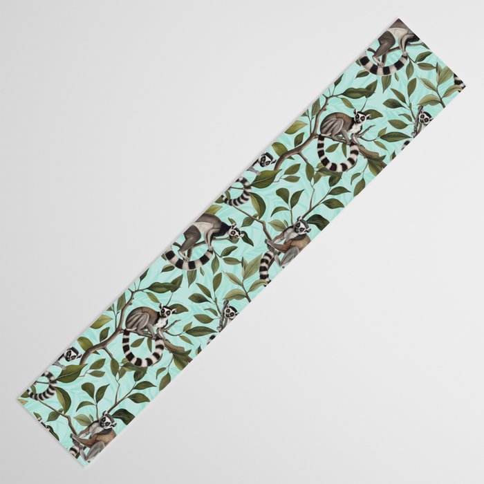 Lush Tropical Lemur Monkey Paradise Turquoise Table Runner Gallery Image 3