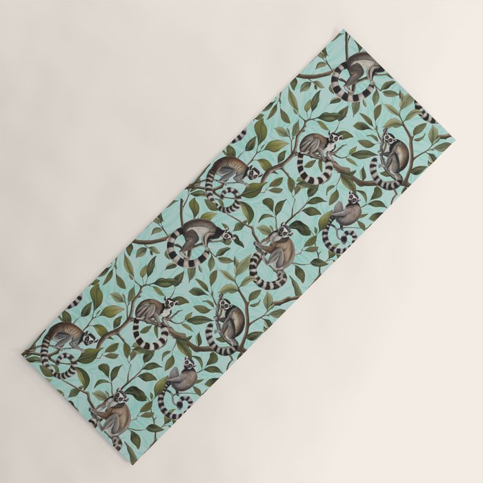 Lush Tropical Lemur Monkey Paradise Turquoise Yoga Mat Gallery Image 1