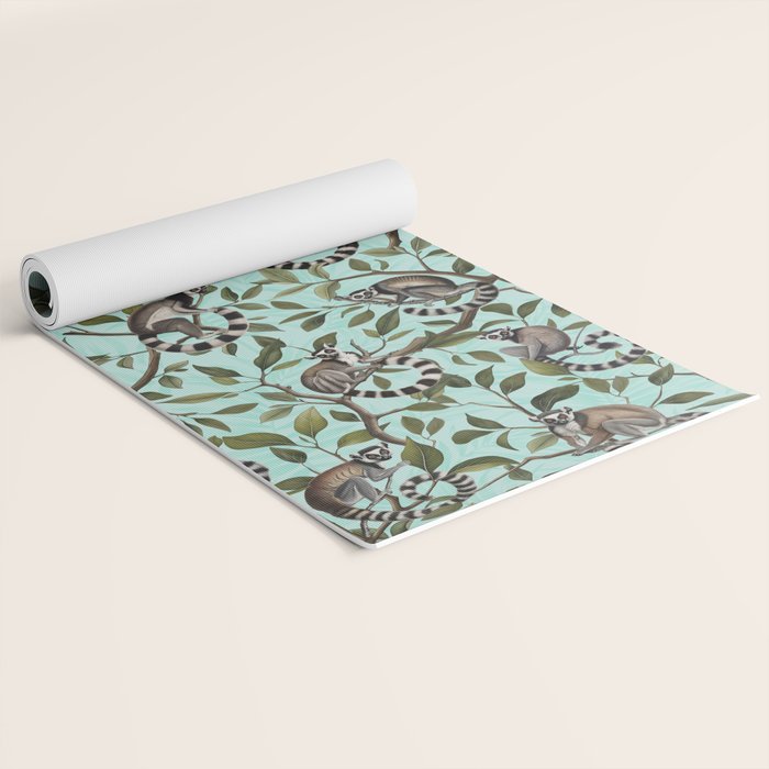 Lush Tropical Lemur Monkey Paradise Turquoise Yoga Mat Gallery Image 2