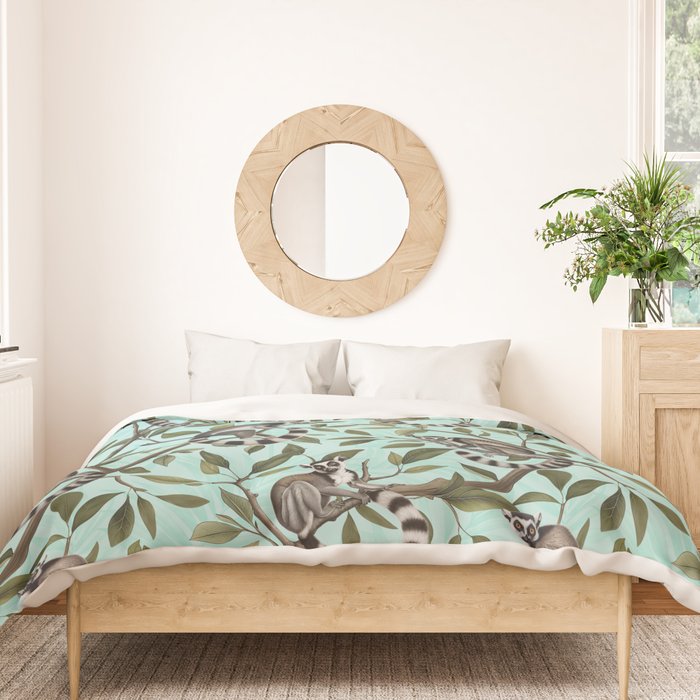 Lush Tropical Lemur Monkey Paradise Turquoise Duvet Cover Gallery Image 3
