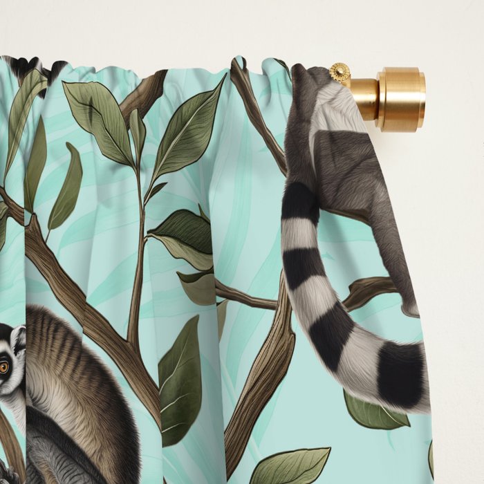 Lush Tropical Lemur Monkey Paradise Turquoise Window Curtain Gallery Image 2