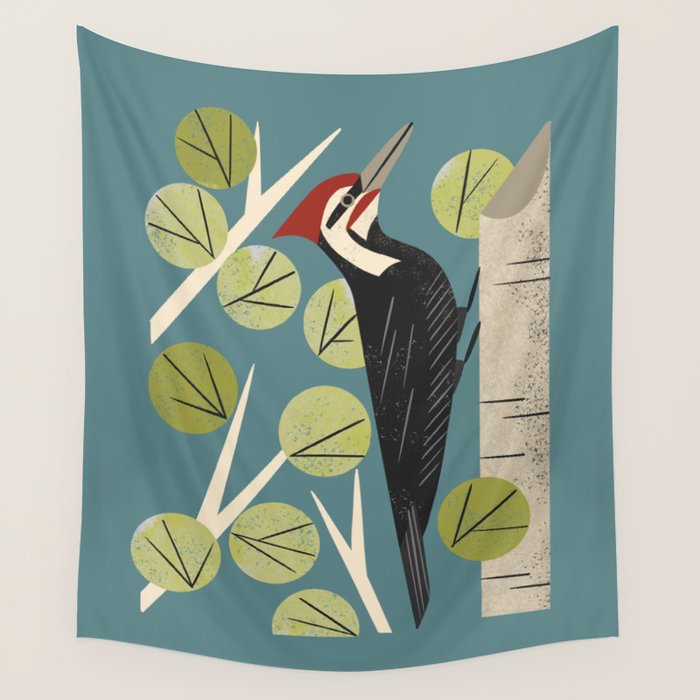 Woodpecker in Aspen Tree Wall Tapestry Gallery Image 4