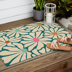 Colors of Joy - Groovy Flowers Green Outdoor Rug Gallery Image 2