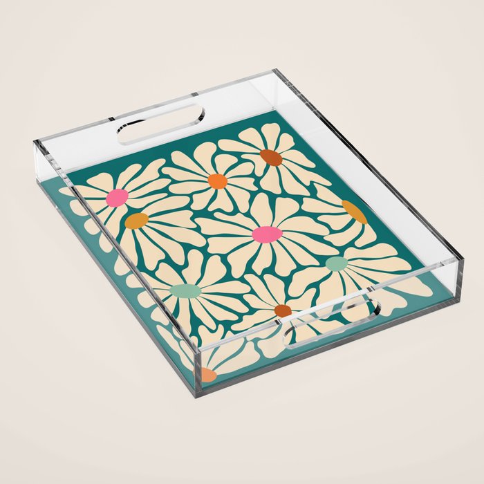 Colors of Joy - Groovy Flowers Green Acrylic Tray Gallery Image 1
